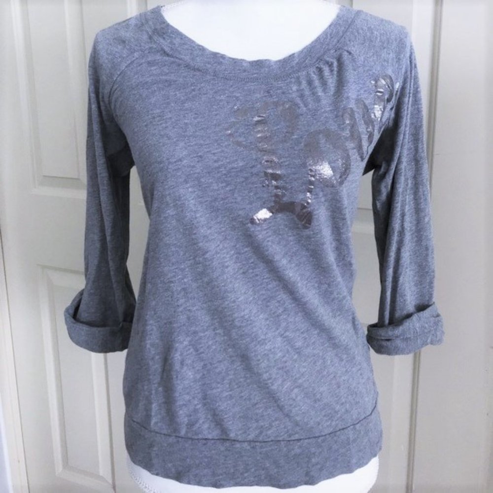 AERIE Grey Love 3/4 Cuffed Sleeve Boat Neck Shirt | Size S